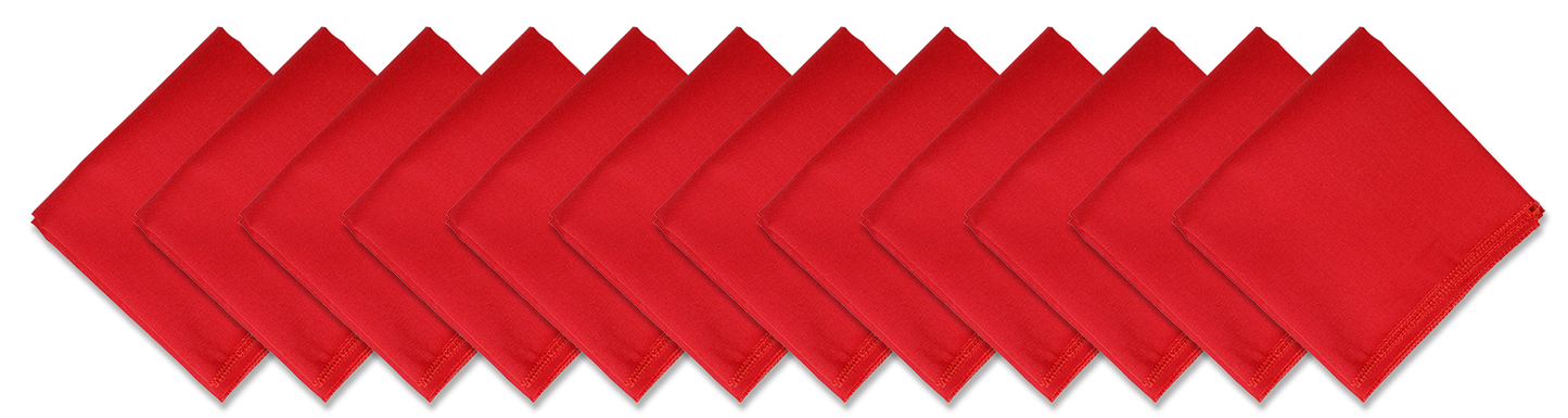 SOLID COLOR 22" BANDANNAS - 12 Pack showing red cotton bandannas stacked together on a black background.