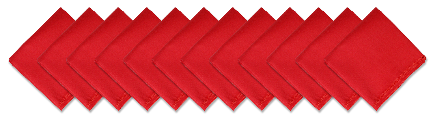 SOLID COLOR 22" BANDANNAS - 12 Pack showing red cotton bandannas stacked together on a black background.