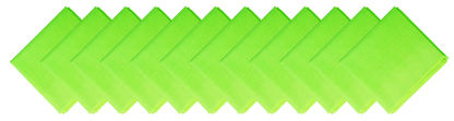 SOLID COLOR 22" BANDANNAS - 12 Pack of bright green cotton bandannas arranged in a row.
