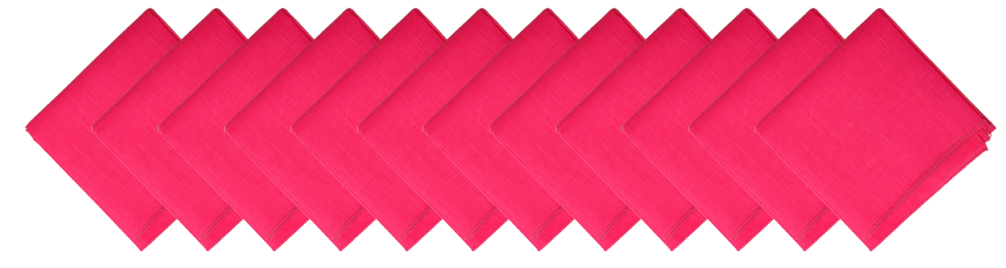 SOLID COLOR 22" BANDANNAS - 12 Pack in vibrant pink color, showcasing large cotton bandannas arranged neatly.