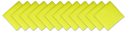SOLID COLOR 22" BANDANNAS - 12 Pack featuring vibrant yellow cotton bandanas arranged in a row.
