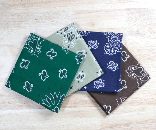 Birchwood Bandanna Assortment 4-Pack - Made In The USA featuring four colorful paisley design bandannas.