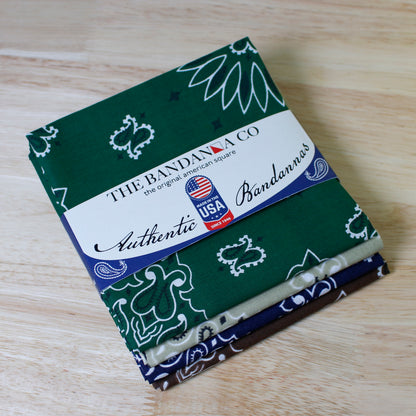 Birchwood Bandanna Assortment 4-Pack - Made In The USA, featuring authentic cotton bandannas with paisley designs.