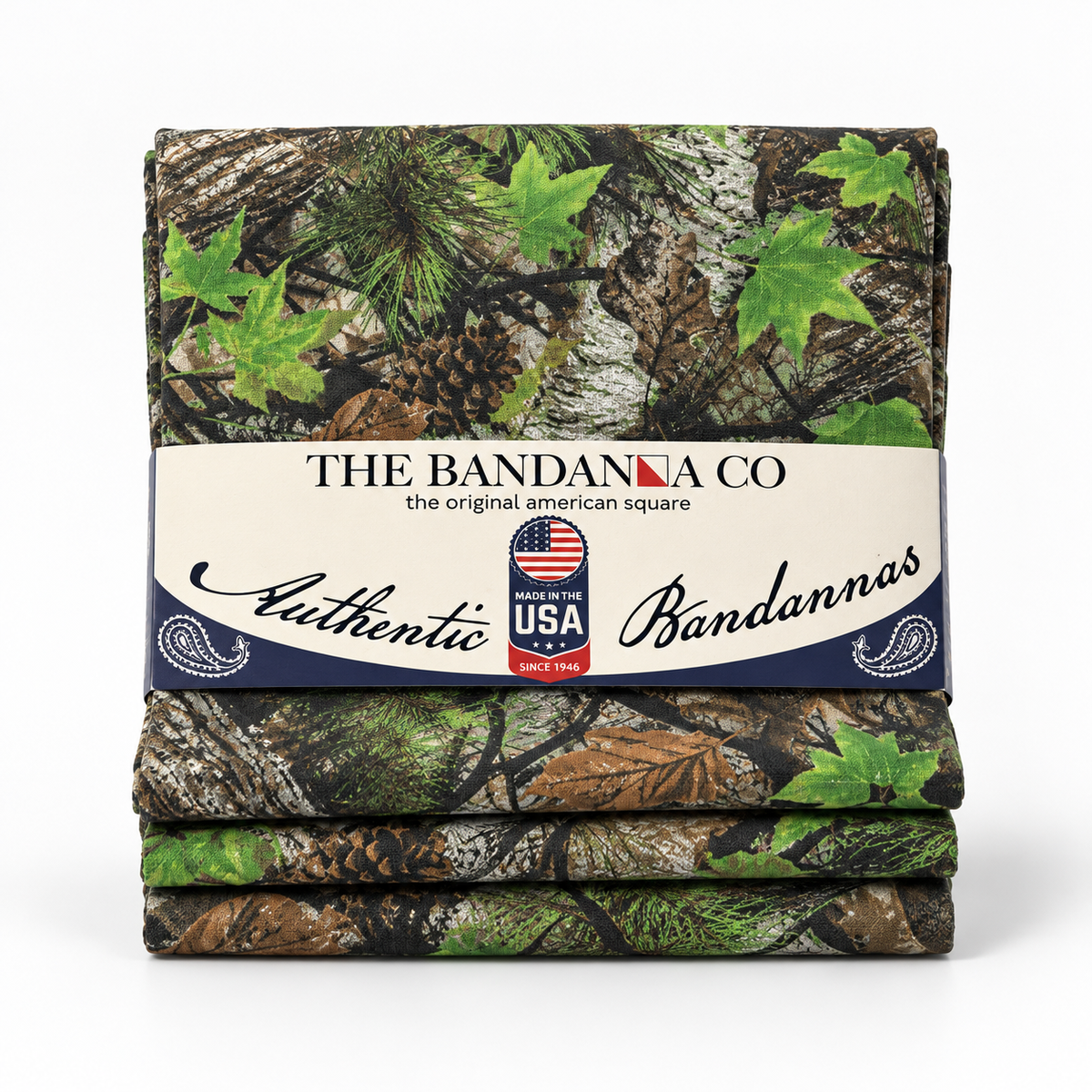 Buck County deer and turkey hunting camo bandannas, USA made cotton 4-pack