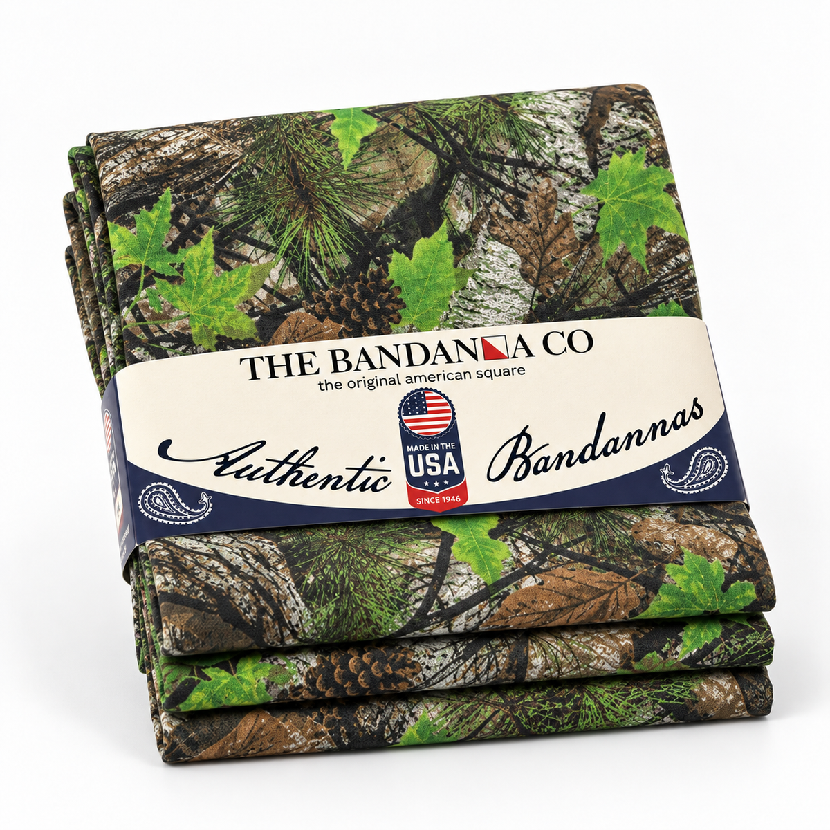 Buck County camo bandanna 4-pack, 22x22 100% cotton, Made in the USA by The Bandanna Co