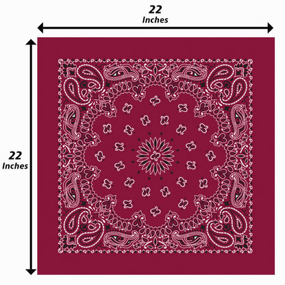 Burgundy Paisley Bandanna 4 Pack – 100% Cotton, 22x22