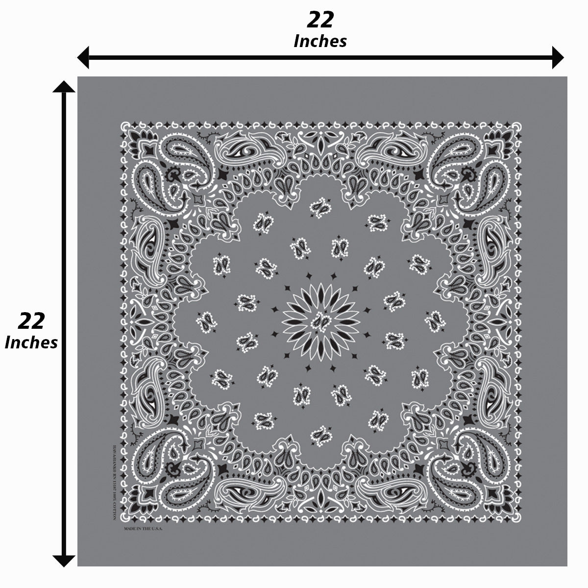 12-Pack USA Made Paisley Bandanna - CHARCOAL