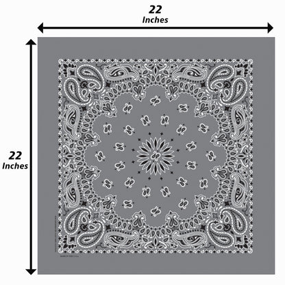 12-Pack USA Made Paisley Bandanna - CHARCOAL