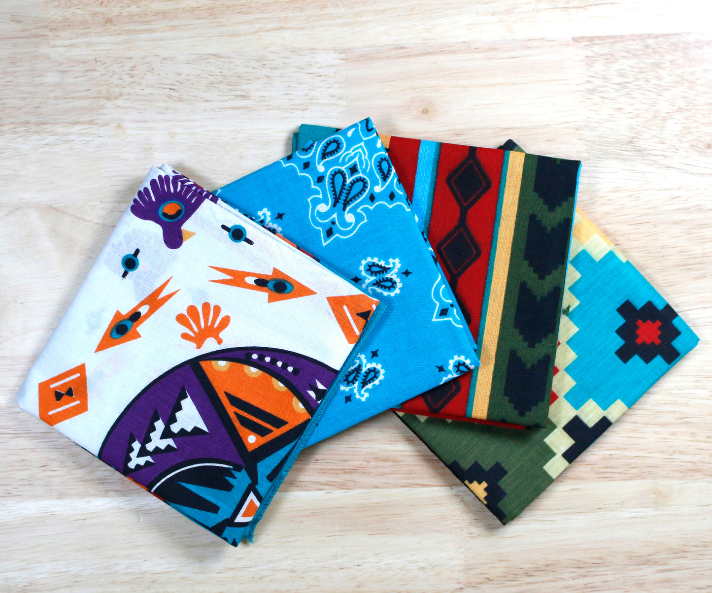 Desert Jewel Bandanna Assortment 4-Pack - Made In The USA featuring four colorful cotton bandannas.