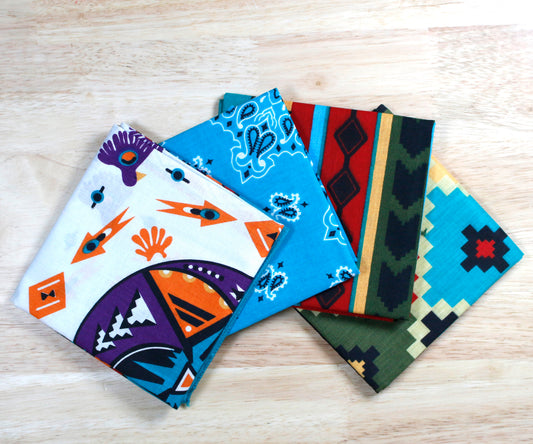 Desert Jewel Bandanna Assortment 4-Pack - Made In The USA featuring four colorful cotton bandannas.