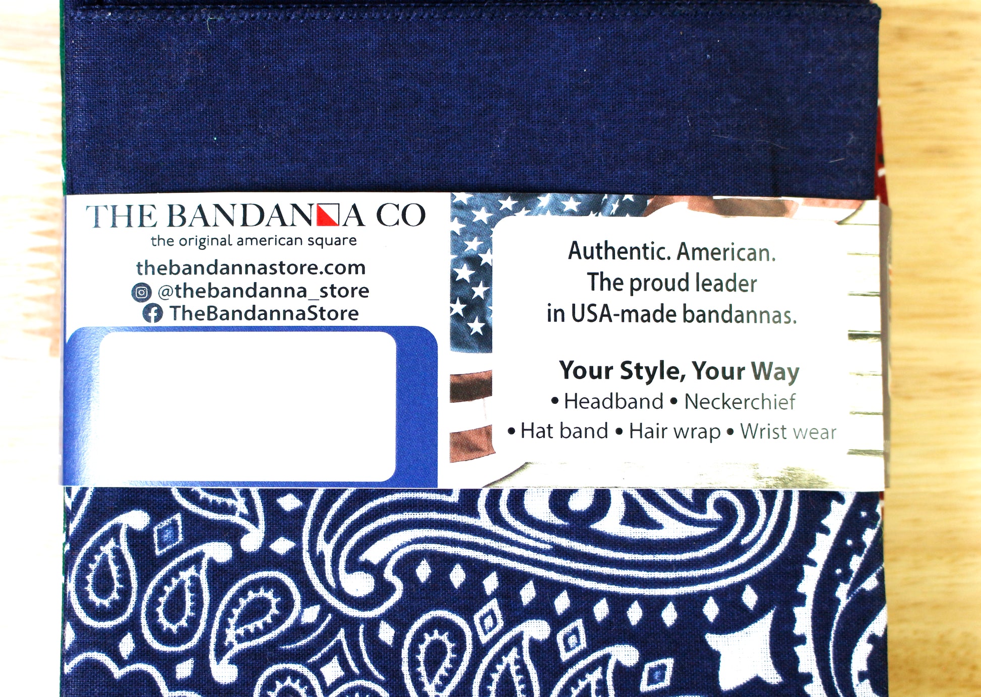 Heartland Bandanna Assortment - Made In The USA packaging with blue and white paisley design and branding information.