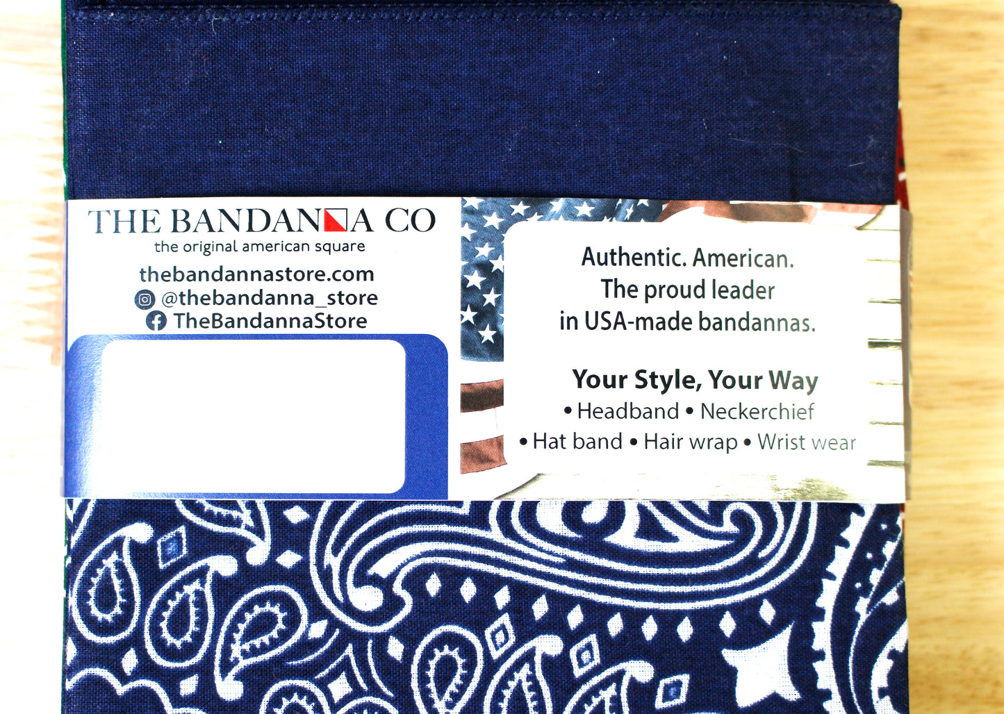 Heartland Bandanna Assortment - Made In The USA packaging with blue and white paisley design and branding information.