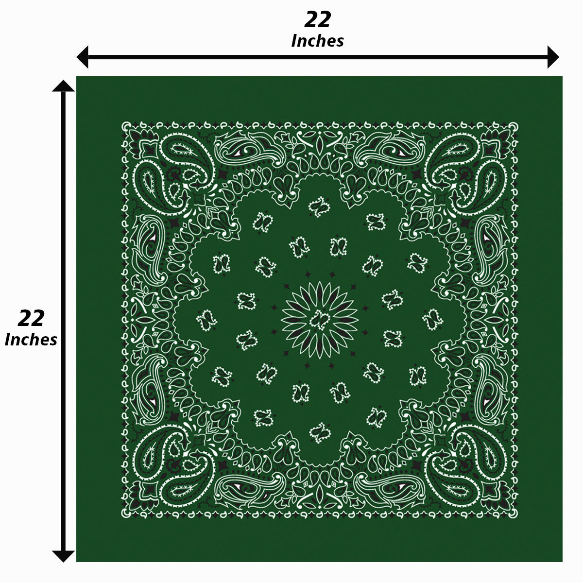 Hunter Green Bandanna 4 Pack – Cotton Paisley 22x22