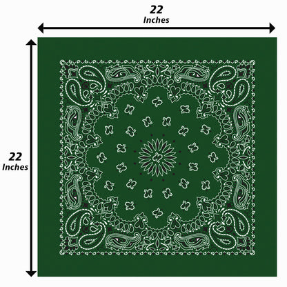 Hunter Green Bandanna 4 Pack – Cotton Paisley 22x22