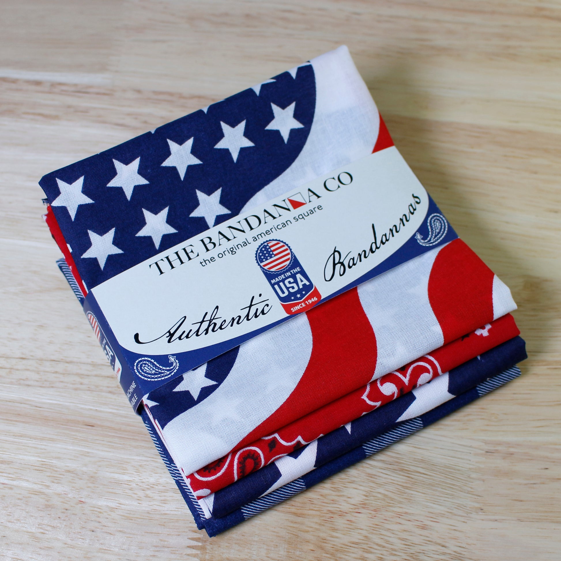 Independence Bandanna Assortment 4-Pack - Made In The USA, featuring patriotic designs, authentic cotton bandannas.
