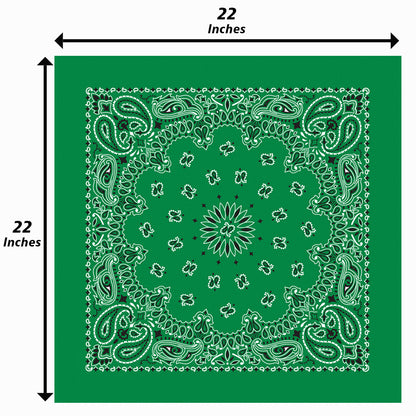 12-Pack USA Made Paisley Bandanna - KELLY GREEN