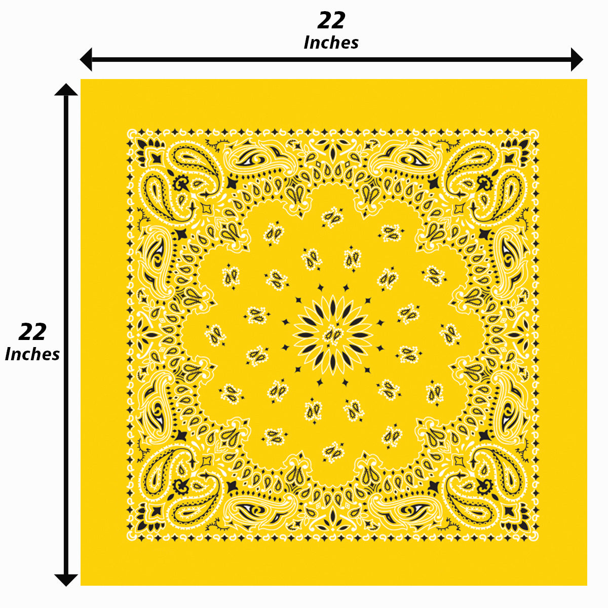 Lemon Yellow Bandanna 4 Pack – Cotton Paisley 22x22 with traditional USA paisley print, 22x22 inches, ideal for fashion and outdoor use.
