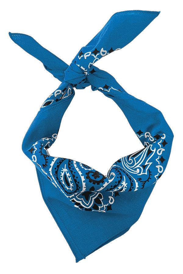 4-Pack USA Made Paisley Bandanna - MIRAGE BLUE, traditional paisley design, 100% cotton, USA made, stylish blue bandanna.