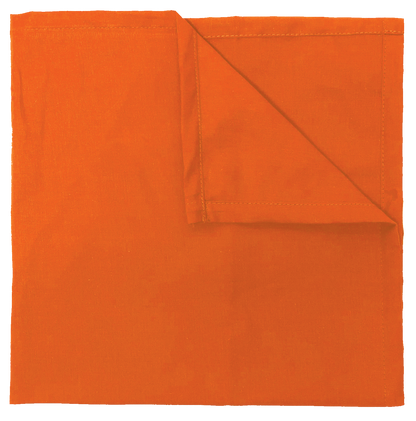 Orange Solid Color Bandanna 4 Pack - Cotton 22x22, large square bandanna displayed, vibrant orange, 100% cotton, perfect for customization.