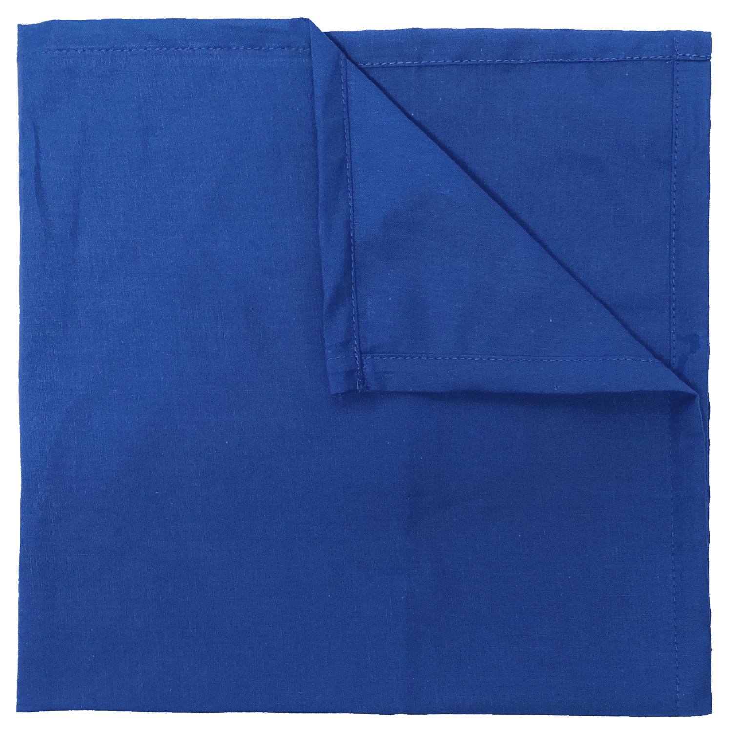 Royal Blue Solid Color Bandanna 4 Pack - Cotton 22x22, showing a folded blue square fabric with quality stitching.