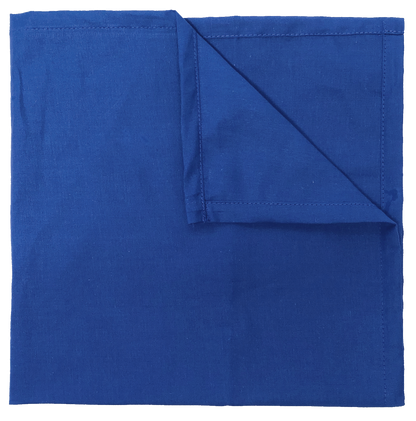 Royal Blue Solid Color Bandanna 4 Pack - Cotton 22x22, showing a folded blue square fabric with quality stitching.