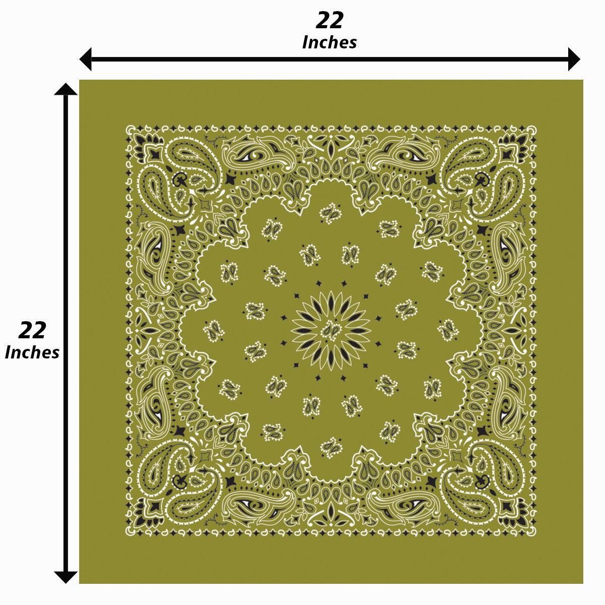 Olive Green Paisley Bandanna 4 Pack – Cotton 22x22