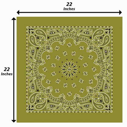 Olive Green Paisley Bandanna 4 Pack – Cotton 22x22