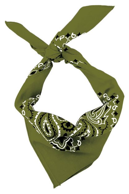 Olive Green Paisley Bandanna 4 Pack – Cotton 22x22