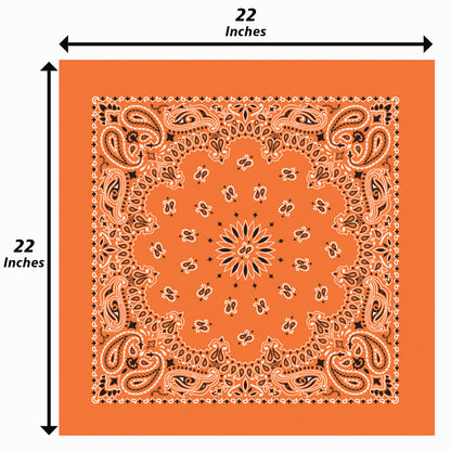 12-Pack USA Made Paisley Bandanna - ORANGE