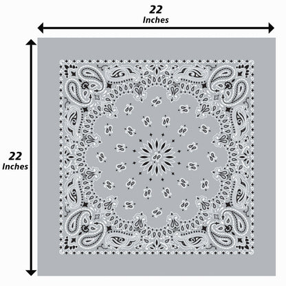 Silver Paisley Bandanna 4 Pack – Cotton 22x22