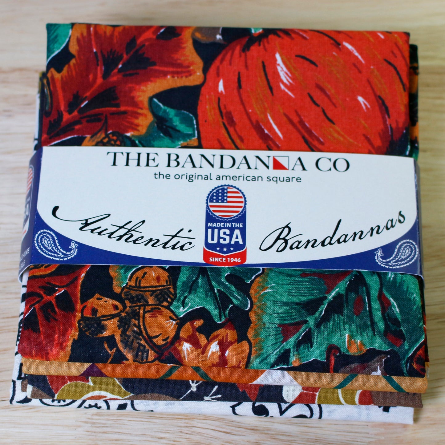 Thankful Threads Bandanna Assortment 4-Pack - Made In The USA, featuring vibrant floral designs.