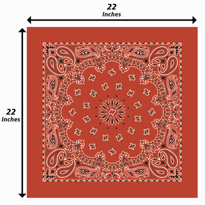 Terracotta Bandanna 4 Pack – Cotton Paisley 22x22