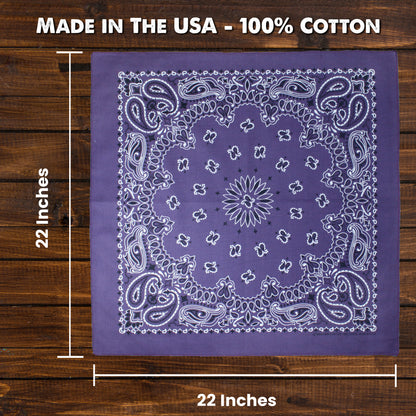 Island Vibes Bandanna Assortment 4-Pack - Made In The USA purple bandanna measuring 22 inches, 100% cotton fabric.