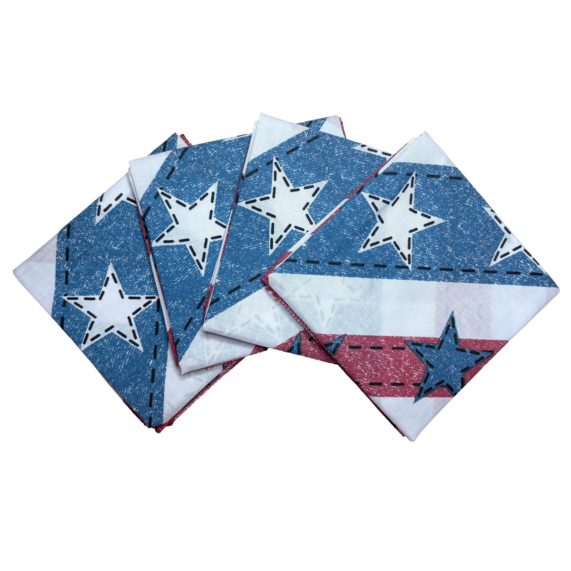 American Denim Bandanna - 4-Pack - Made In The USA featuring star pattern design, 100% cotton, 22” x 22” size, patriotic style made in USA.