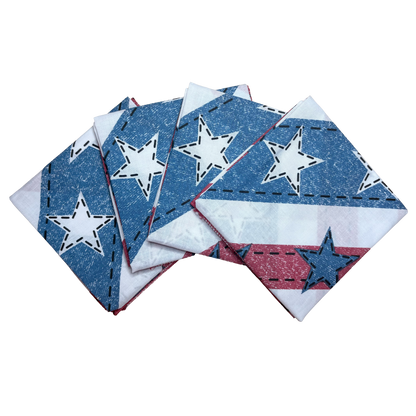American Denim Bandanna - 4-Pack - Made In The USA featuring star pattern design, 100% cotton, 22” x 22” size, patriotic style made in USA.