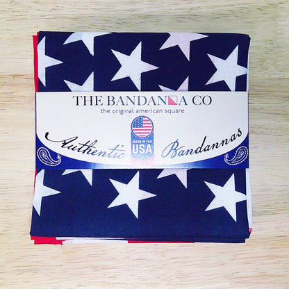 American Flag Bandanna - 4-Pack - Made In The USA with authentic star design, 100% cotton, perfect for patriotic occasions.