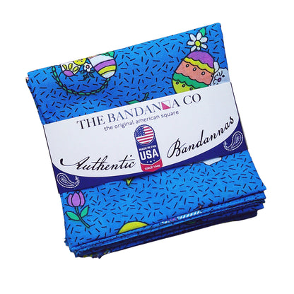 BUNNY PATCH - 22" Bandanna - 4-Pack with paisley design, made in USA, 100% cotton, perfect for Spring or Easter, 22x22 inches