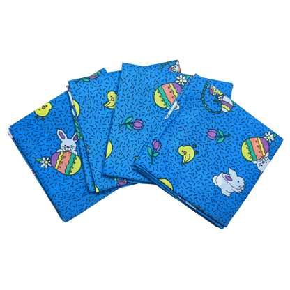 BUNNY PATCH - 22" Bandanna - 4-Pack featuring Easter and spring designs, made in the USA with 100% cotton, 22x22 inch size.
