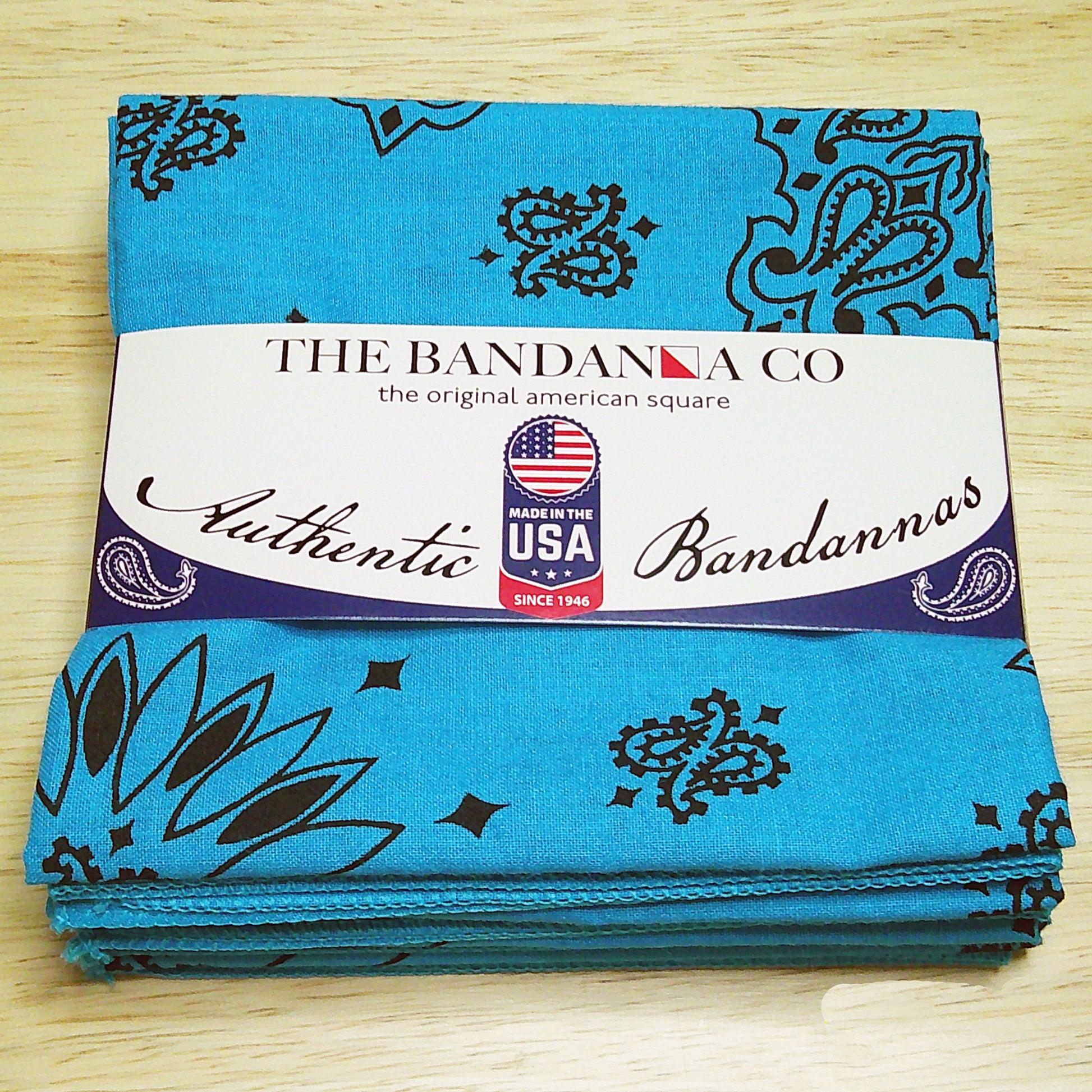 Contemporary Paisley Bandannas - 4-Pack with rolled hem edges, true two-sided print, made in the USA, 100% cotton, size 22 x 22 inches.