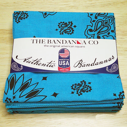 Contemporary Paisley Bandannas - 4-Pack with rolled hem edges, true two-sided print, made in the USA, 100% cotton, size 22 x 22 inches.