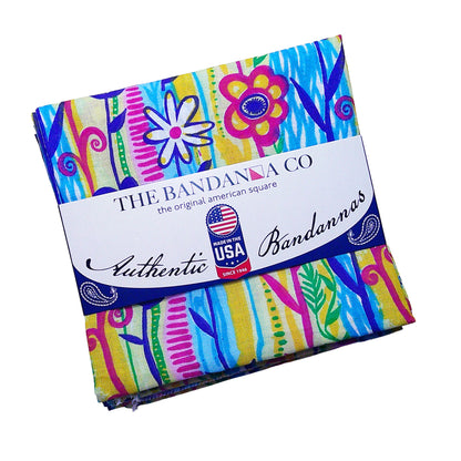 SPRING FLOWERS - 22" Bandanna - 4-Pack, vibrant colors, 100% cotton, USA made, paisley design, perfect for Spring or Easter