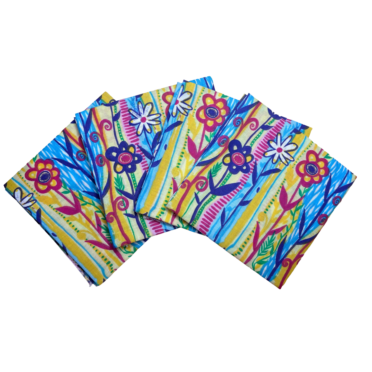 SPRING FLOWERS - 22" Bandanna - 4-Pack with vibrant paisley design on cotton fabric, ideal for Easter, made in USA.