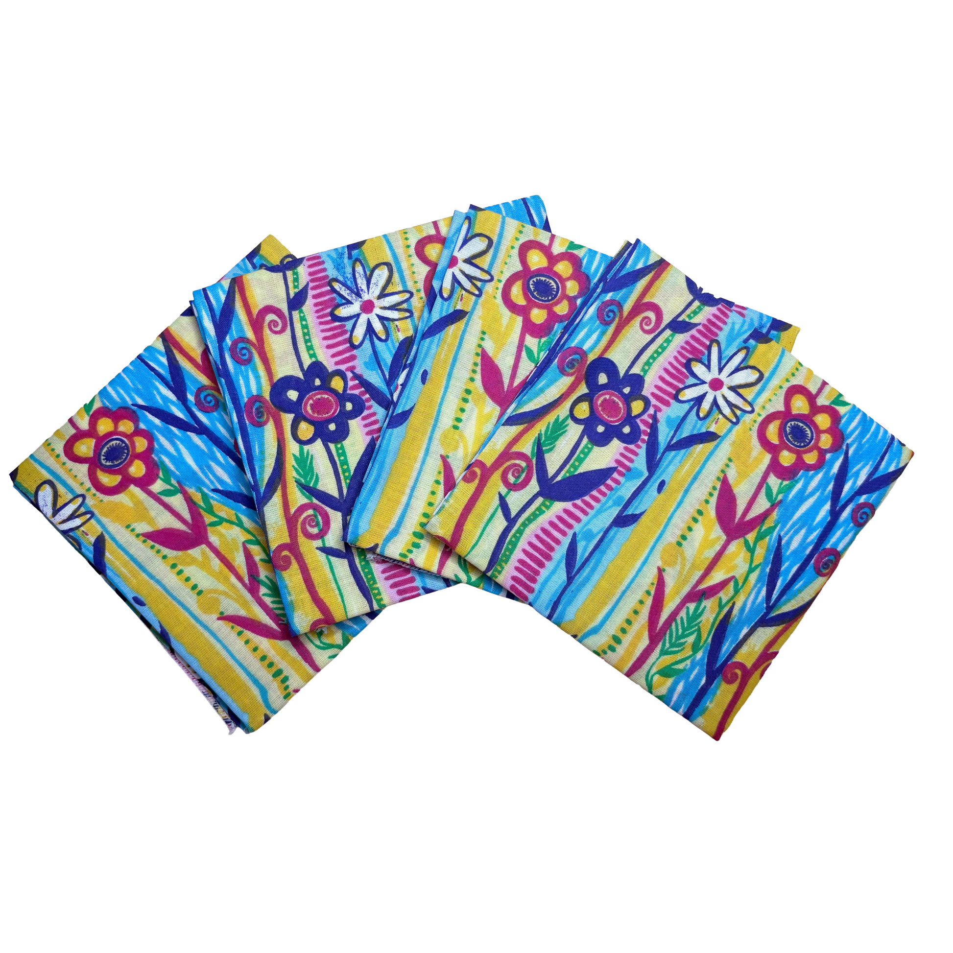 SPRING FLOWERS - 22" Bandanna - 4-Pack with vibrant paisley design on cotton fabric, ideal for Easter, made in USA.