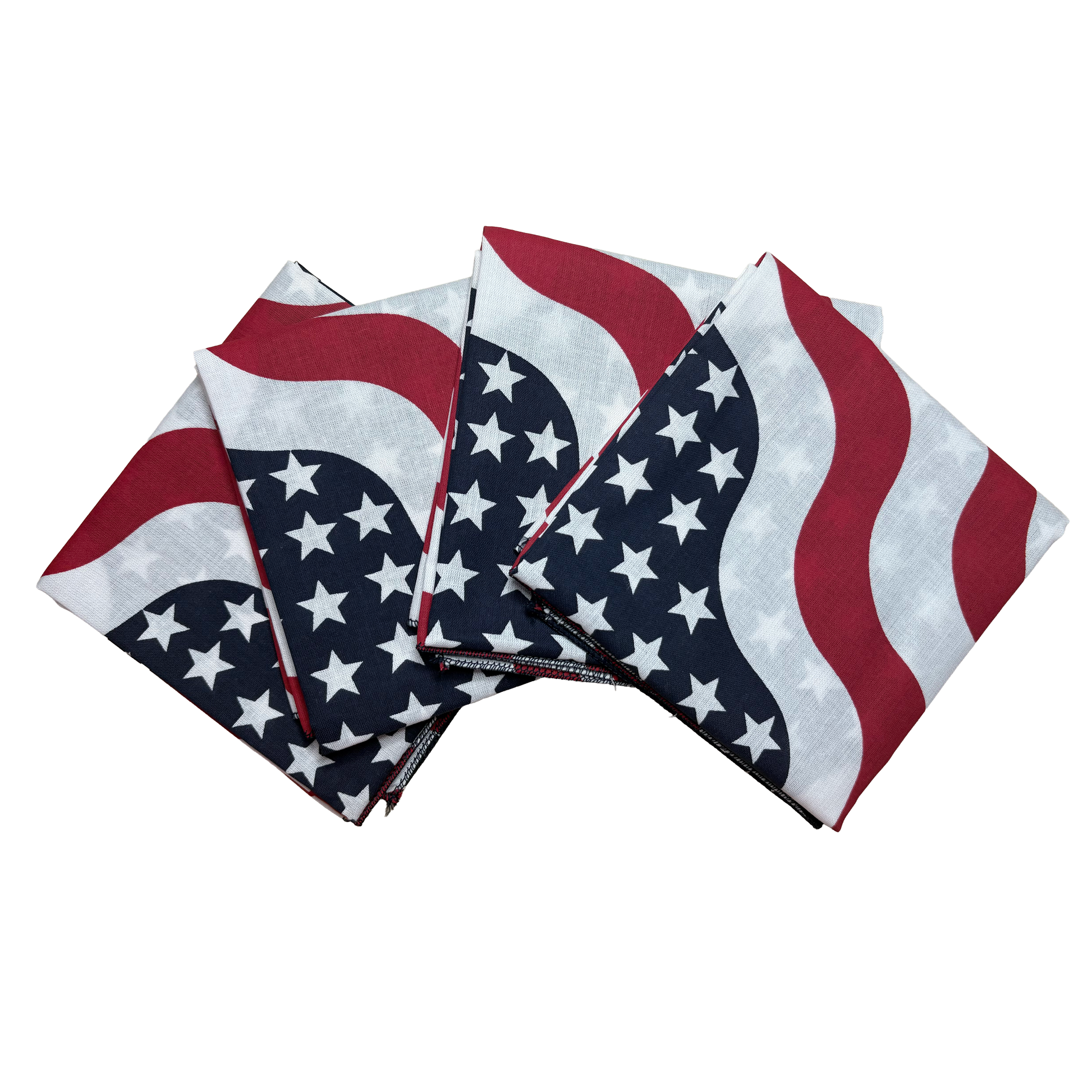 Stars and Stripes Bandanna - 4-Pack - Made In The USA, 100% cotton, patriotic design, 22x22 inches, American-made bandannas