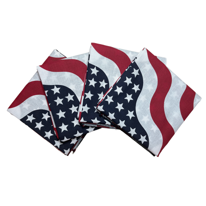 Stars and Stripes Bandanna - 4-Pack - Made In The USA, 100% cotton, patriotic design, 22x22 inches, American-made bandannas