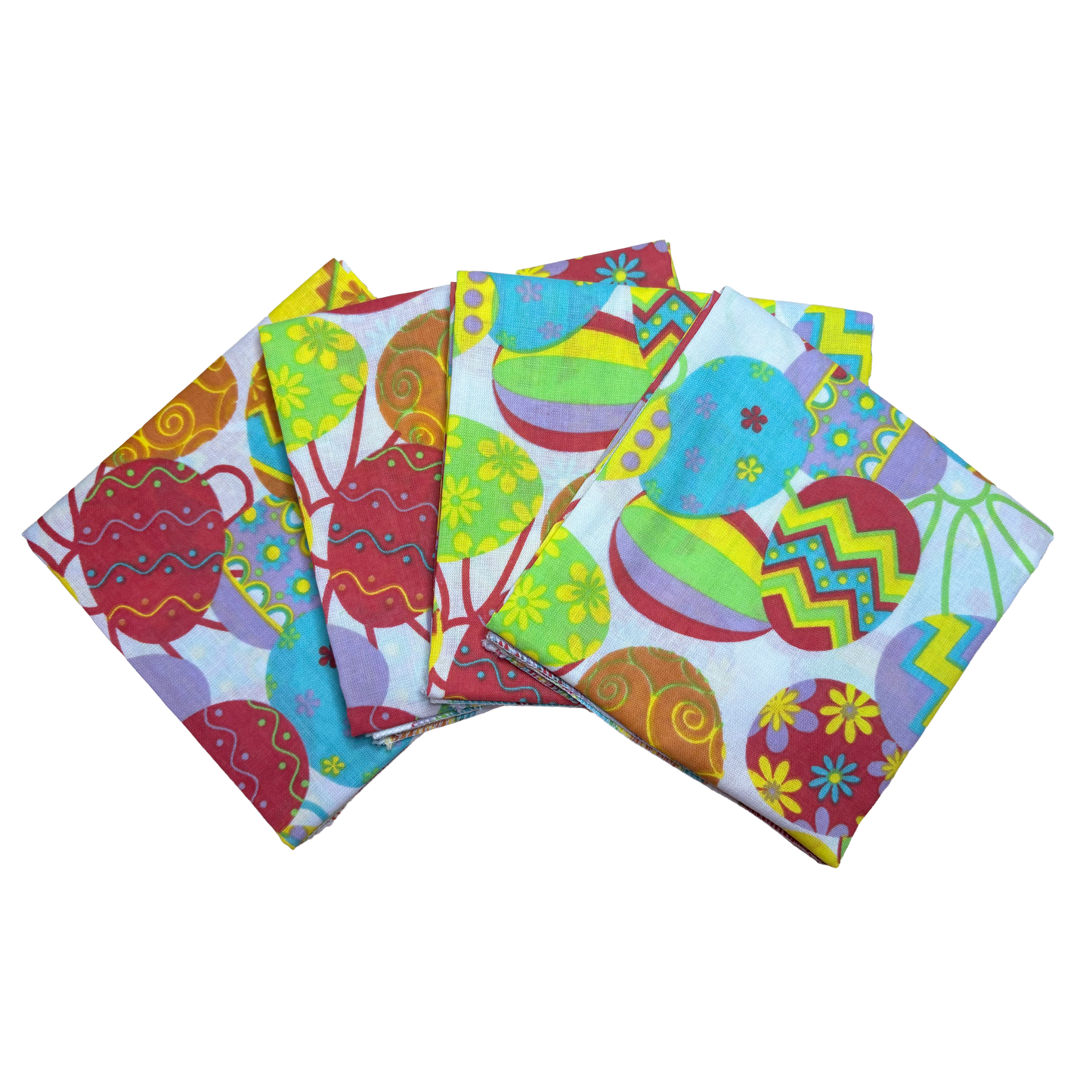 TOSSED EGGS - 22" Bandanna - 4-Pack featuring vibrant Easter egg designs, made with 100% cotton and paisley pattern, made in the USA.