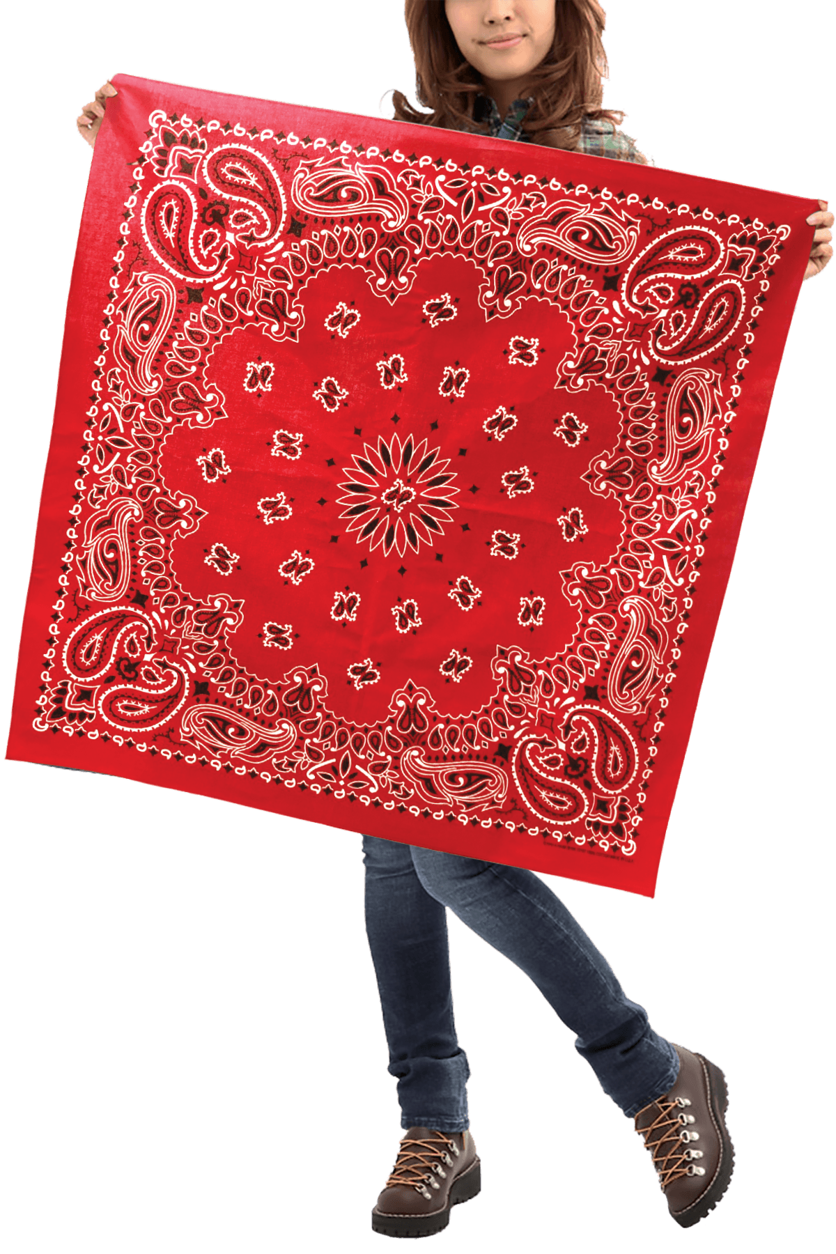 girl holding 35" red bandana