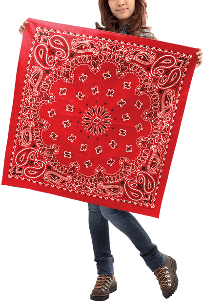 girl holding 35" red bandana