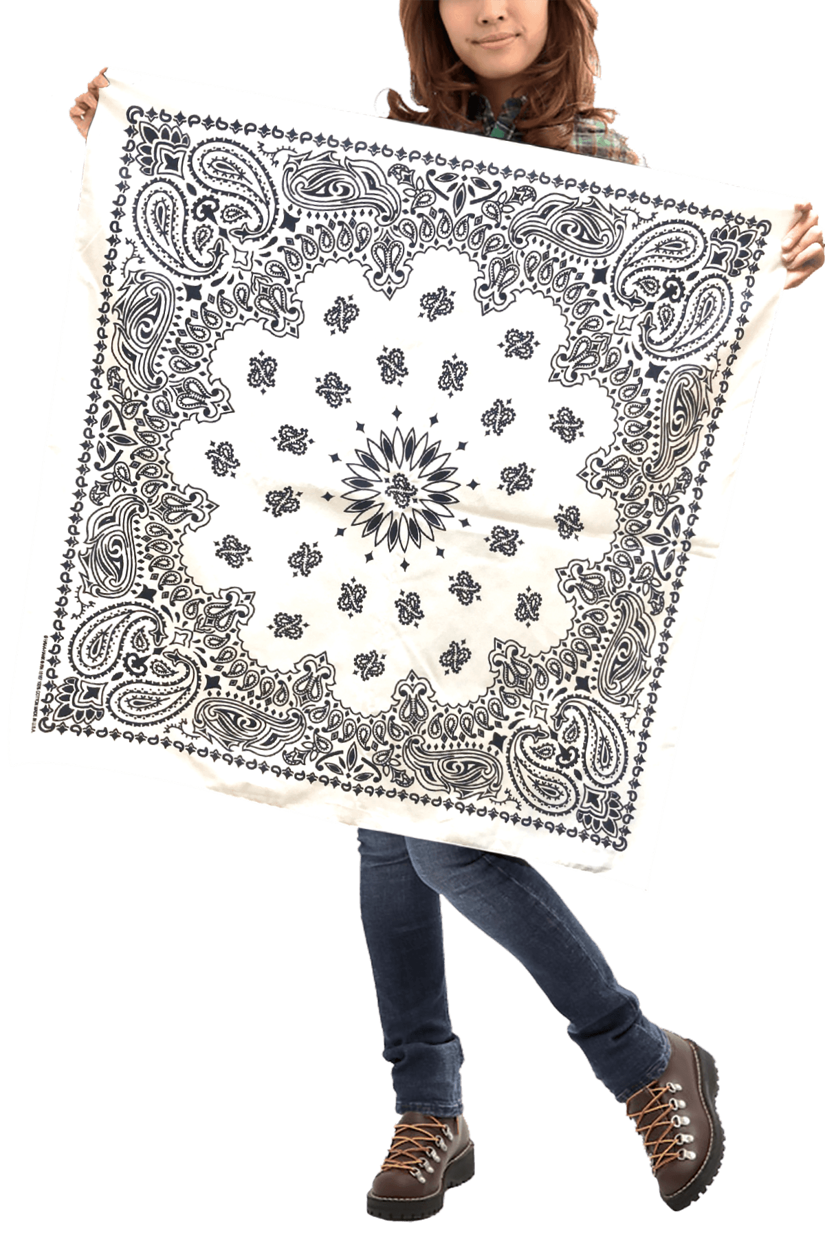 girl holding 35" white bandana