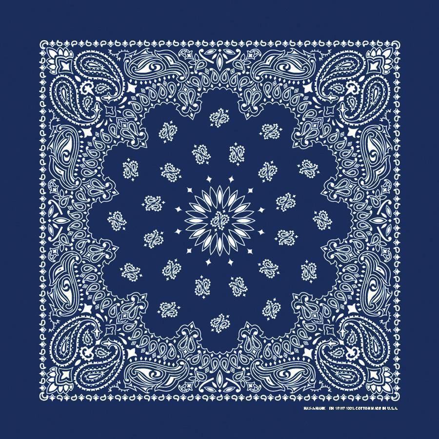 Birchwood Bandanna Assortment 4-Pack - Made In The USA, navy blue paisley design bandanna, 22" x 22" cotton.